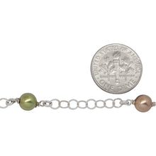 Load image into Gallery viewer, Sterling Silver Eight of 3.77mm Width / Length Flat Circle Links, followed by Two of 3.26mm Width / Length Smooth Circle Links Connected with Three of 6.02mm Width / Length Swarovski Pearls, Gem Stone Chain. Price per: 1 Inch.
