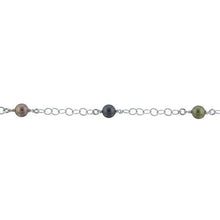 Load image into Gallery viewer, Sterling Silver Eight of 3.77mm Width / Length Flat Circle Links, followed by Two of 3.26mm Width / Length Smooth Circle Links Connected with Three of 6.02mm Width / Length Swarovski Pearls, Gem Stone Chain. Price per: 1 Inch.
