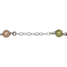 Load image into Gallery viewer, Chain by Foot. Sterling Silver Eight of 2.96mm Width by 4.02mm Length Flat Oval Links, followed by Two of 3.26mm Width / Length Smooth Circle Links Connected with Three of 6.02mm Width / Length Swarovski Pearls, Cable Chain. Price per: 1 Inch.
