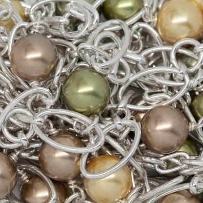 Sterling Silver 6.8mm by 12.5mm Smooth Oval Link, Two of 6.2mm by 3.0mm Elongated Rolo Links and 5.86mm Smooth Circle Link, Three of 8.0mm Swarovski Pearls Connected by 4.0mm Smooth Circle Link, Gem Stone Chain. Price per: 1 Inch.