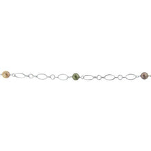 Load image into Gallery viewer, Sterling Silver 6.8mm by 12.5mm Smooth Oval Link, Two of 6.2mm by 3.0mm Elongated Rolo Links and 5.86mm Smooth Circle Link, Three of 8.0mm Swarovski Pearls Connected by 4.0mm Smooth Circle Link, Gem Stone Chain. Price per: 1 Inch.
