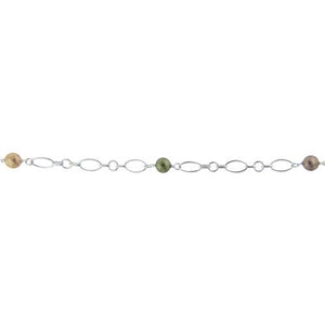 Sterling Silver 6.8mm by 12.5mm Smooth Oval Link, Two of 6.2mm by 3.0mm Elongated Rolo Links and 5.86mm Smooth Circle Link, Three of 8.0mm Swarovski Pearls Connected by 4.0mm Smooth Circle Link, Gem Stone Chain. Price per: 1 Inch.