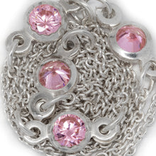 Load image into Gallery viewer, Sterling Silver 1.25mm Width by 1.45mm Length Smooth Cable Chain With 4.8mm Width / Length Pink Round CZ Bezel Set Connected by 3.6mm Width / length Smooth Circle On Each Side, Every 2 Inches, Bezel Set Chain. Price per: 1 Inch.
