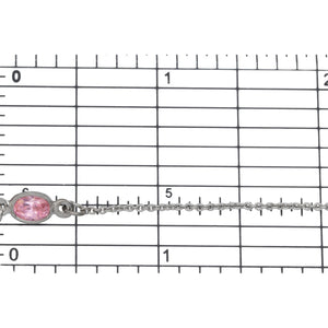 Sterling Silver Rhodium Plated 1.25mm Width by 1.45mm Length Smooth Cable Chain With 5.0mm Width by 6.5mm Length Pink Oval CZ Bezel Set Connected by 3.6mm Width / length Smooth Circle On Each Side, Every 2 Inches, Bezel Set Chain. Price per: 1 Inch.