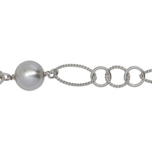 Load image into Gallery viewer, Sterling Silver Rhodium Plated Two of 4.09mm Smooth Circle Links Connected with Two of 10.00mm Swarovski Pearls, followed by 4 Twisted Oval Links, 5 Smooth Circle Links and 2 Twisted Circle Links, Long &amp; Short Chain. Price per: 1 Inch.
