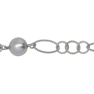 Sterling Silver Rhodium Plated Two of 4.09mm Smooth Circle Links Connected with Two of 10.00mm Swarovski Pearls, followed by 4 Twisted Oval Links, 5 Smooth Circle Links and 2 Twisted Circle Links, Long & Short Chain. Price per: 1 Inch.