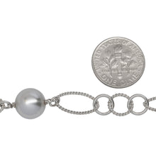 Load image into Gallery viewer, Sterling Silver Rhodium Plated Two of 4.09mm Smooth Circle Links Connected with Two of 10.00mm Swarovski Pearls, followed by 4 Twisted Oval Links, 5 Smooth Circle Links and 2 Twisted Circle Links, Long &amp; Short Chain. Price per: 1 Inch.
