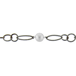 Sterling Silver Rhodium Plated Two of 4.09mm Smooth Circle Links Connected with Two of 10.00mm Swarovski Pearls, followed by 4 Twisted Oval Links, 5 Smooth Circle Links and 2 Twisted Circle Links, Long & Short Chain. Price per: 1 Inch.