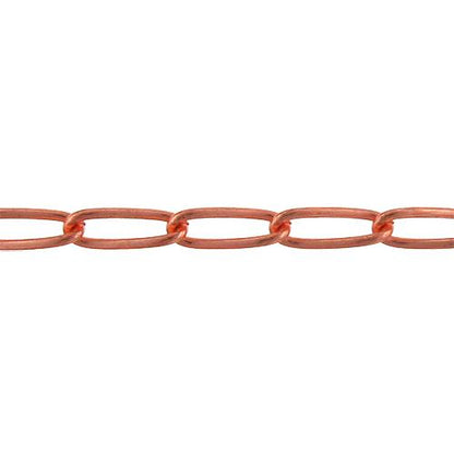 Copper 4.3mm Width by 12.1mm Length, Smooth Curb Chain. Price per: 1 Foot.