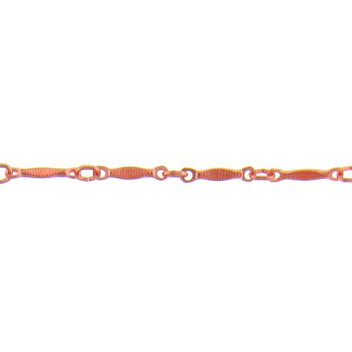 Copper 3.05mm Width by 2.50mm Length Smooth Oval Link Followed by 1.70mm Width by 8.90mm Length Corrugated Dapped Bar, Bar Chain. Price per: 1 Foot.