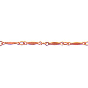 Copper 3.05mm Width by 2.50mm Length Smooth Oval Link Followed by 1.70mm Width by 8.90mm Length Corrugated Dapped Bar, Bar Chain. Price per: 1 Foot.