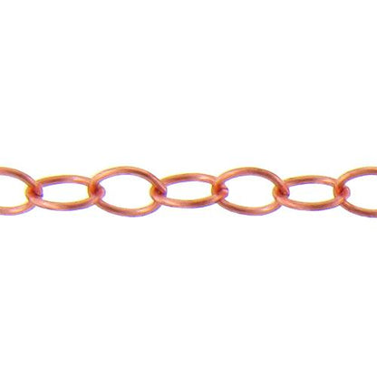 Copper 4.70mm Width by 6.30mm Length, Smooth Oval Cable Chain. Price per: 1 Foot.