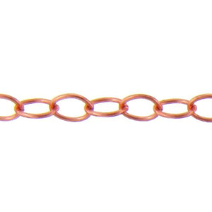 Copper 4.70mm Width by 6.30mm Length, Smooth Oval Cable Chain. Price per: 1 Foot.