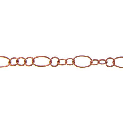 Copper 6.8mm Width by 11.3mm Length Large Oval Link Connected to Three of 5.64mm Width / Length Small Circle Links, Smooth Long and Short Chain. Price per: 1 Foot.