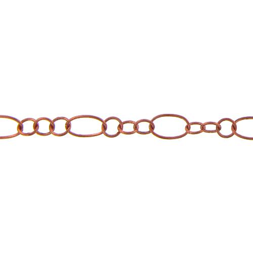 Copper 6.8mm Width by 11.3mm Length Large Oval Link Connected to Three of 5.64mm Width / Length Small Circle Links, Smooth Long and Short Chain. Price per: 1 Foot.