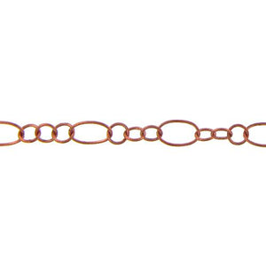 Copper 6.8mm Width by 11.3mm Length Large Oval Link Connected to Three of 5.64mm Width / Length Small Circle Links, Smooth Long and Short Chain. Price per: 1 Foot.