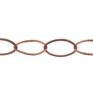 Copper 11.56mm Width by 18.5mm Length Flat Cable Chain. Price per: 1 Foot.