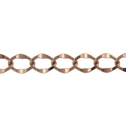 Brass Rose Gold Plated 12.1mm Width by 16.2mm Length, Diamond Cut Curb Chain. Price per: 1 Foot.