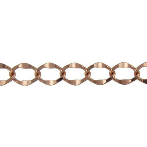 Brass Rose Gold Plated 12.1mm Width by 16.2mm Length, Diamond Cut Curb Chain. Price per: 1 Foot.