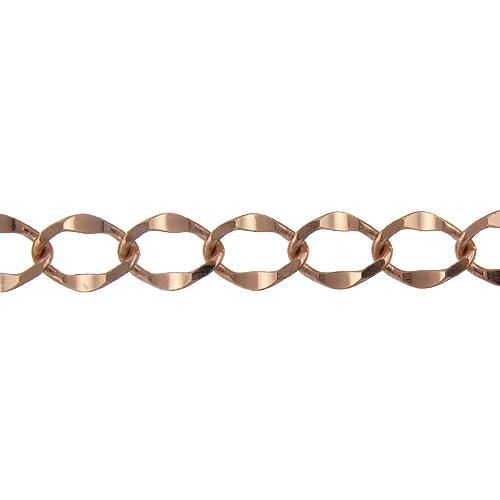 Brass Rose Gold Plated 12.1mm Width by 16.2mm Length, Diamond Cut Curb Chain. Price per: 1 Foot.