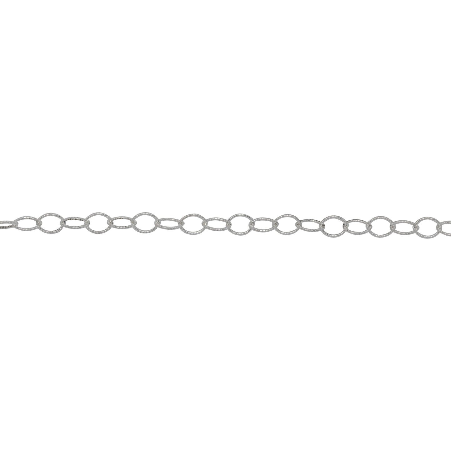Chain by Foot. Sterling Silver 2.11mm Width by 2.89mm Length Flat, Corrugated Oval Cable Chain. Price per: 1 Foot.