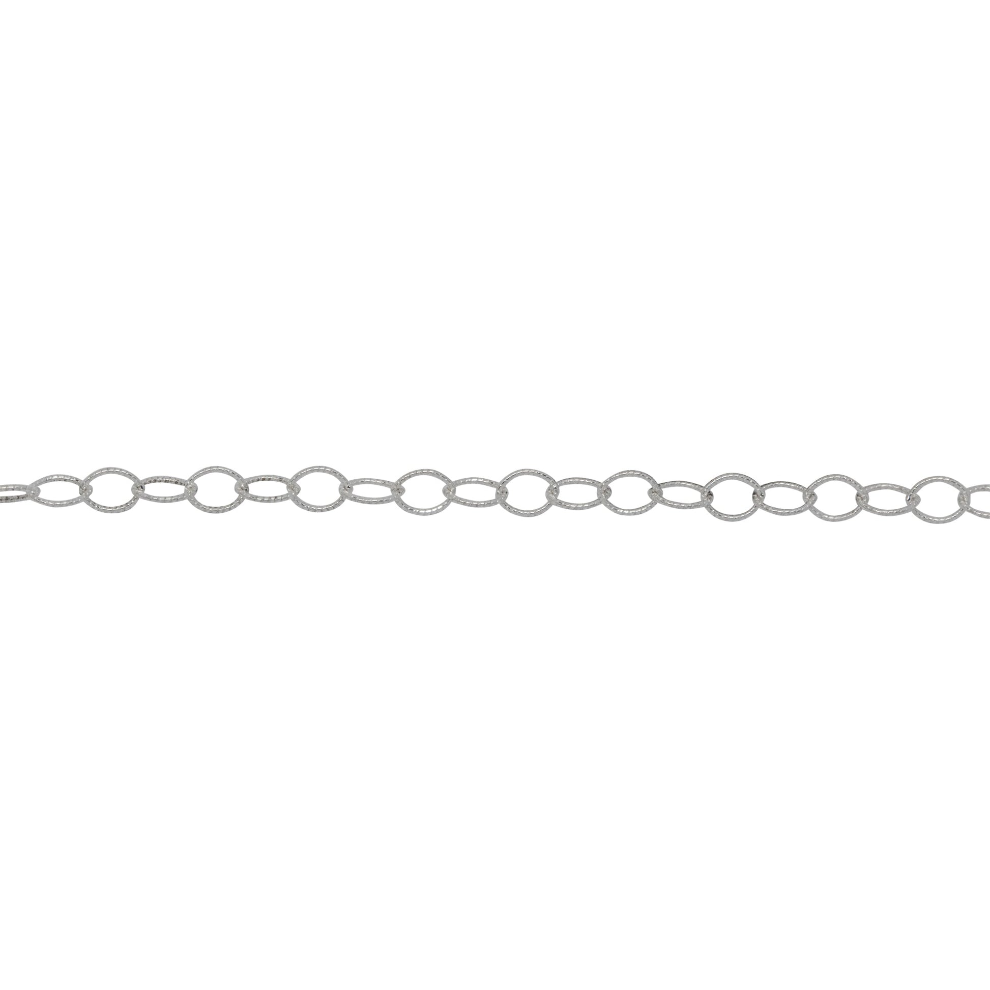 Chain by Foot. Sterling Silver 2.11mm Width by 2.89mm Length Flat, Corrugated Oval Cable Chain. Price per: 1 Foot.