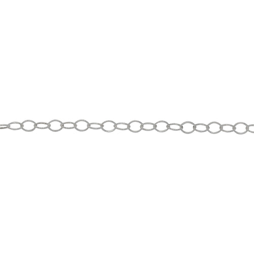 Chain by Foot. Sterling Silver 2.11mm Width by 2.89mm Length Flat, Corrugated Oval Cable Chain. Price per: 1 Foot.