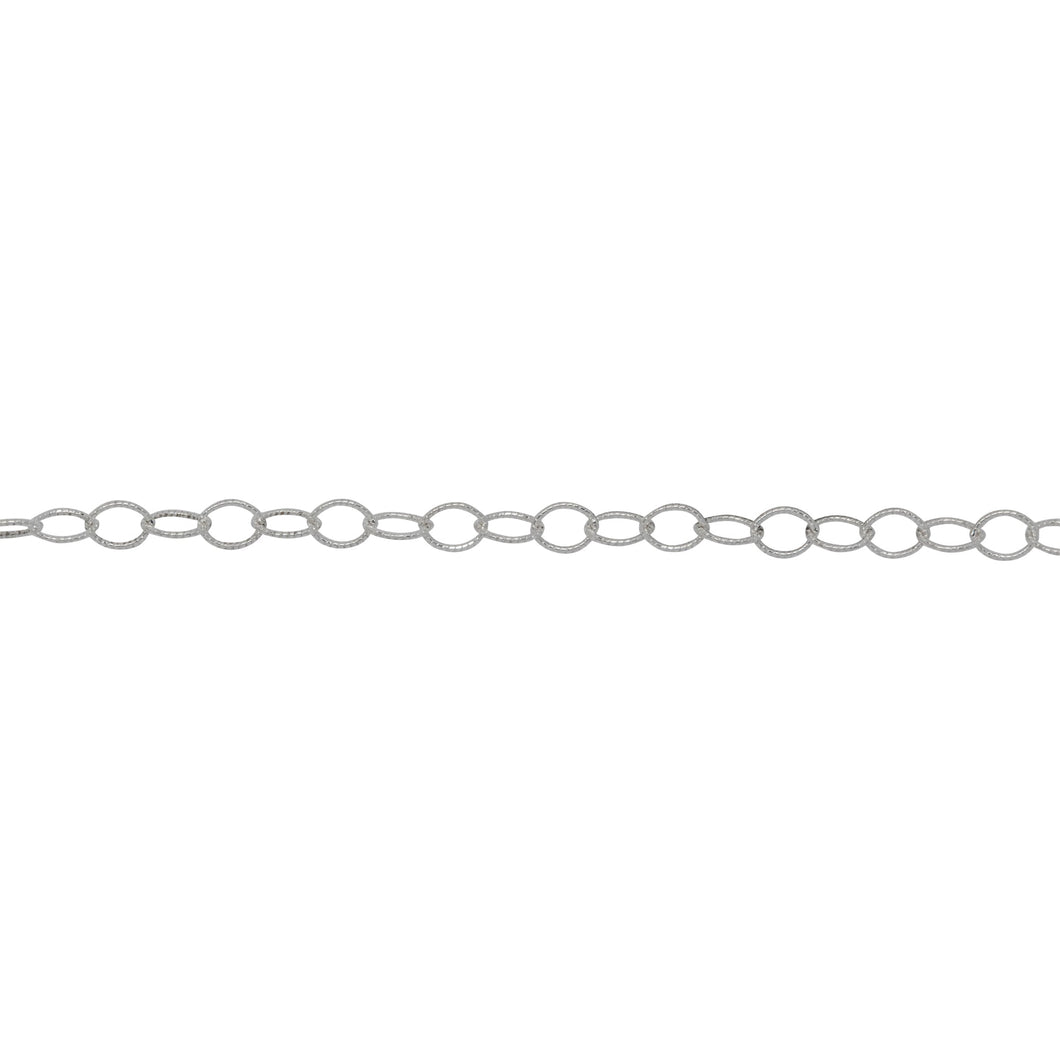 Chain by Foot. Sterling Silver 2.11mm Width by 2.89mm Length Flat, Corrugated Oval Cable Chain. Price per: 1 Foot.