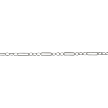 Chain by Foot. Sterling Silver One of 1.6mm Width by 5.0mm Length Flat Larger Oval Link Followed by Three of 1.6mm Width by 2.0mm Length Smaller Oval Links With Middle Smaller Oval Link Being Flat, Long and Short Chain. Price per: 1 Foot.