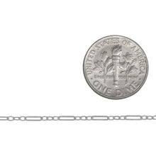 Load image into Gallery viewer, Sterling Silver One of 1.6mm Width by 5.0mm Length Flat Larger Oval Link Followed by Three of 1.6mm Width by 2.0mm Length Smaller Oval Links With Middle Smaller Oval Link Being Flat, Long and Short Chain. Price per: 1 Foot.
