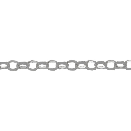 Sterling Silver 3.7mm Width by 4.2mm Length, Diamond Cut Oval Rolo Chain. Price per: 1 Foot.
