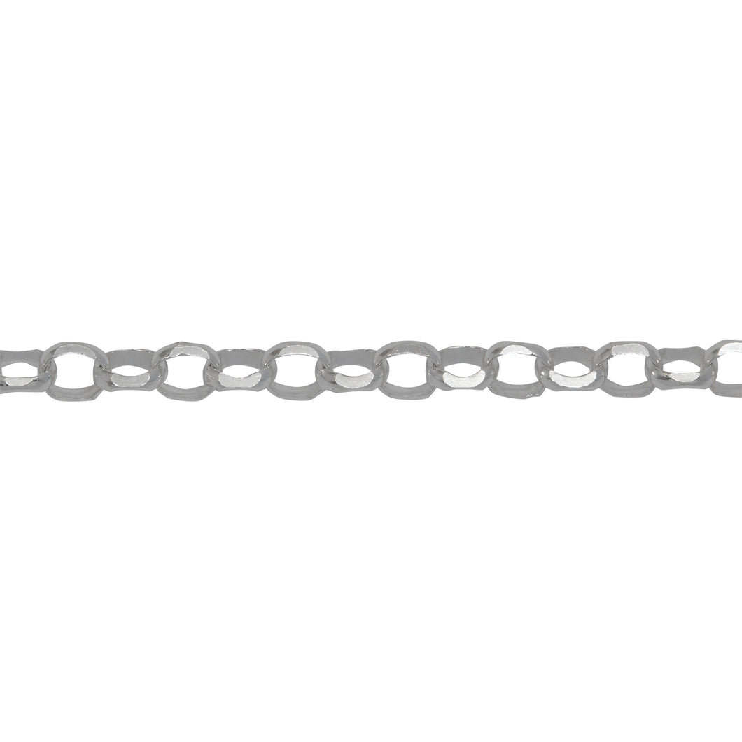 Sterling Silver 3.7mm Width by 4.2mm Length, Diamond Cut Oval Rolo Chain. Price per: 1 Foot.