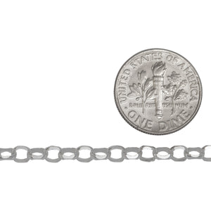 Sterling Silver 3.7mm Width by 4.2mm Length, Diamond Cut Oval Rolo Chain. Price per: 1 Foot.