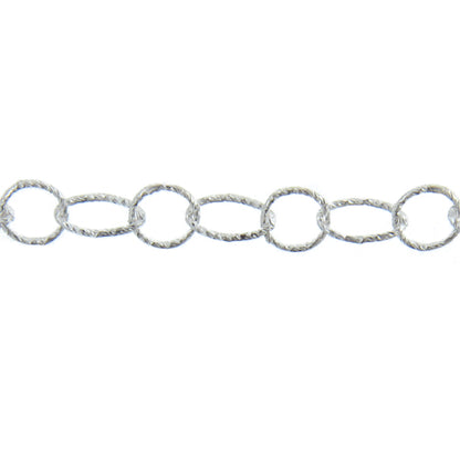 Sterling Silver 8.10mm Width / Length Diamond Cut Circle Link Followed by 5.80mm Width by 10.30mm Length Diamond Cut Oval Link, Long & Short Chain. Price per: 1 Foot.