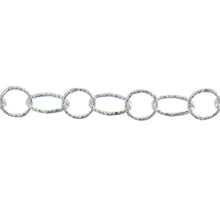 Load image into Gallery viewer, Sterling Silver 8.10mm Width / Length Diamond Cut Circle Link Followed by 5.80mm Width by 10.30mm Length Diamond Cut Oval Link, Long &amp; Short Chain. Price per: 1 Foot.
