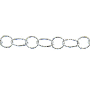 Sterling Silver 8.10mm Width / Length Diamond Cut Circle Link Followed by 5.80mm Width by 10.30mm Length Diamond Cut Oval Link, Long & Short Chain. Price per: 1 Foot.