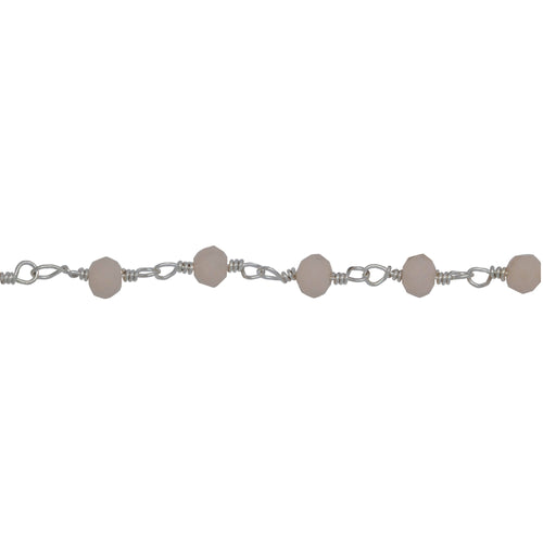 Chain by Foot. Brass Silver Plated 3.5mm Width by 2.65mm Length Pink Opal Gem Stone Chain. Price per: 1 Inch.