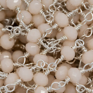 Brass Silver Plated 3.5mm Width by 2.65mm Length Pink Opal Gem Stone Chain. Price per: 1 Inch.