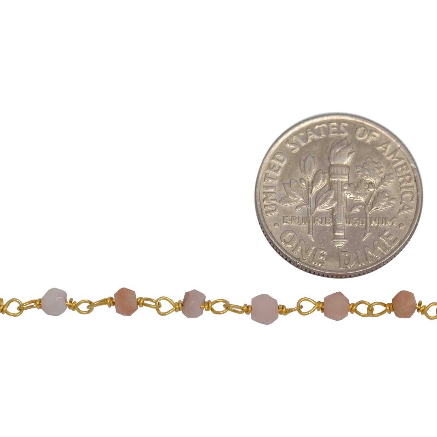 Brass Gold Plated 3.5mm Width by 2.65mm Length Pink Opal Gem Stone Chain. Price per: 1 Inch.