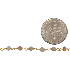 Brass Gold Plated 3.5mm Width by 2.65mm Length Pink Opal Gem Stone Chain. Price per: 1 Inch.