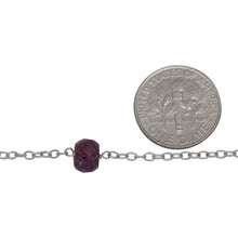 Load image into Gallery viewer, Sterling Silver 1.85mm Width by 2.65mm Length Smooth Cable Chain, Followed by 6.6mm Width by 4.72mm Length Natural Hand Cut Ruby (Dyed) Gem Stone Every 2 Inches, Gem Stone Chain. Price per: 1 Inch.
