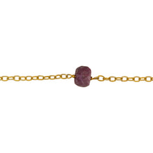 Load image into Gallery viewer, Chain by Foot. Sterling Silver Gold Plated 1.85mm Width by 2.65mm Length Smooth Cable Chain, Followed by 6.6mm Width by 4.72mm Length Natural Hand Cut Ruby (Dyed) Gem Stone Every 2 Inches, Gem Stone Chain. Price per: 1 Inch.

