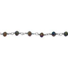 Load image into Gallery viewer, Chain by Foot. Brass Silver Plated 3.60mm Width by 2.80mm Length Peacock Pyrite Gem Stone Chain. Price per: 1 Inch.
