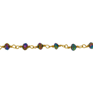 Chain by Foot. Brass Gold Plated 3.60mm Width by 2.80mm Length Peacock Pyrite Gem Stone Chain. Price per: 1 Inch.