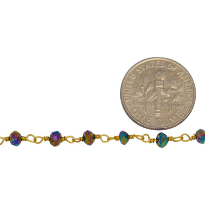 Brass Gold Plated 3.60mm Width by 2.80mm Length Peacock Pyrite Gem Stone Chain. Price per: 1 Inch.