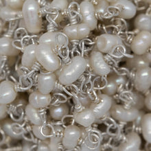 Load image into Gallery viewer, Brass Silver Plated 3.65mm Width by 2.55mm Length Natural White Potato Pearl Chain. Price per: 1 Inch.
