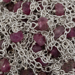 Sterling Silver 1.95mm Width by 2.60mm Length Smooth Cable Chain, Followed by 4.65mm Width by 2.72mm Length Natural Hand Cut Pink Tourmaline Gem Stone Every 2 Inches, Gem Stone Chain. Price per: 1 Inch.