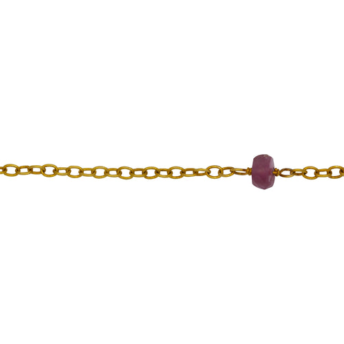 Chain by Foot. Sterling Silver Gold Plated 1.86mm Width by 2.62mm Length Smooth Cable Chain, Followed by 4.95mm Width by 3.35mm Length Natural Hand Cut Watermelon Tourmaline Gem Stone Every 2 Inches, Gem Stone Chain. Price per: 1 Inch.