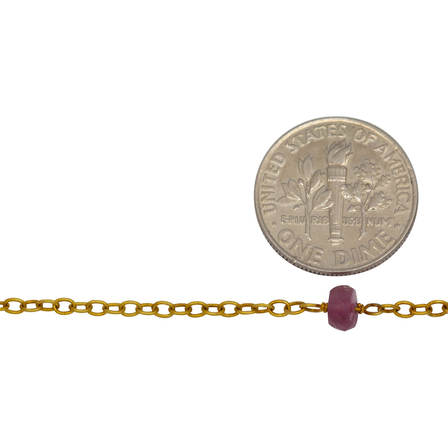Sterling Silver Gold Plated 1.86mm Width by 2.62mm Length Smooth Cable Chain, Followed by 4.95mm Width by 3.35mm Length Natural Hand Cut Watermelon Tourmaline Gem Stone Every 2 Inches, Gem Stone Chain. Price per: 1 Inch.