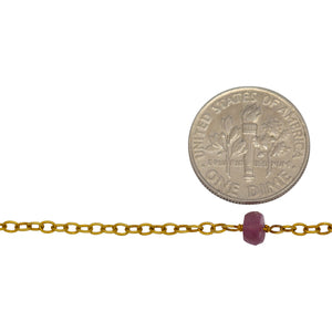 Sterling Silver Gold Plated 1.86mm Width by 2.62mm Length Smooth Cable Chain, Followed by 4.95mm Width by 3.35mm Length Natural Hand Cut Watermelon Tourmaline Gem Stone Every 2 Inches, Gem Stone Chain. Price per: 1 Inch.